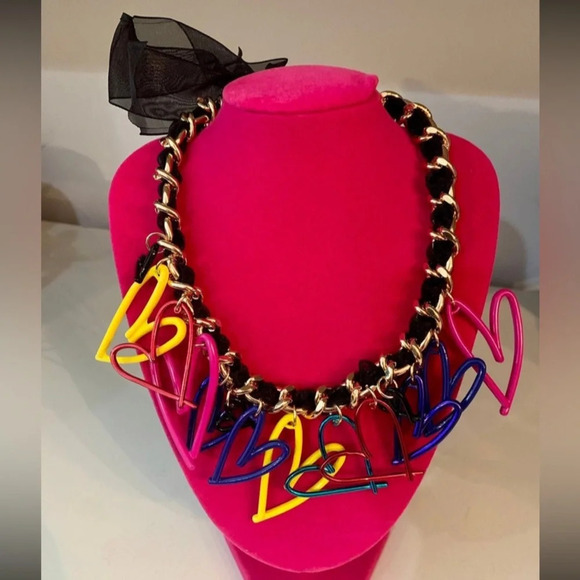 Betsey Johnson One Love Rainbow Hearts Bow Necklace - Picture 1 of 4